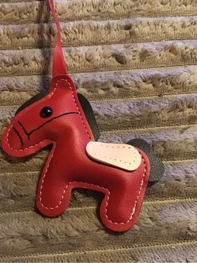 Red leather horse bag charm